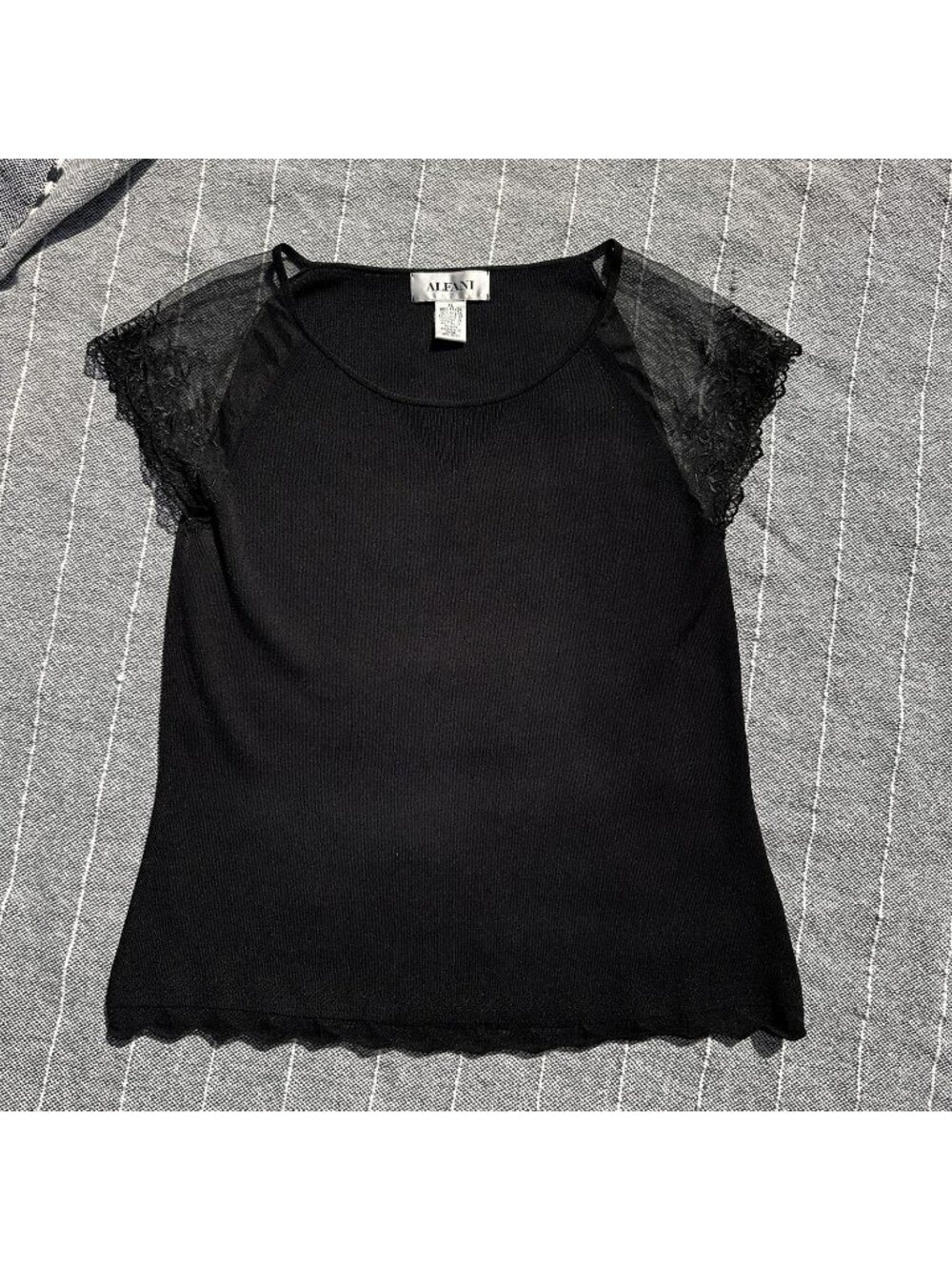 Romantic Black Top Blouse Formal Whimsigoth Vintage Y2K Lace Shoulders XL L